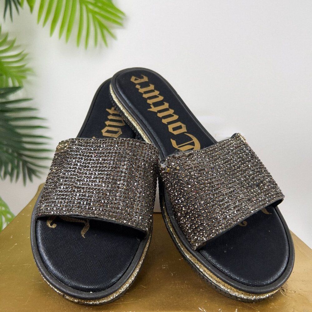Women's Vintage Y2K Juicy Couture Gold Rhinestone Casual Slide Sandals / 7